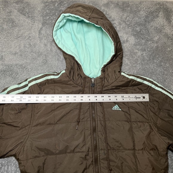 Adidas Men's Reversible Puffer Jacket To Sweater SZ S Brown/Mint Green Hoodie - Picture 3 of 16